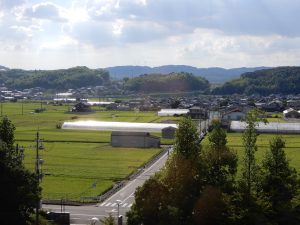 椋ノ木遺跡から西部丘陵を望む写真